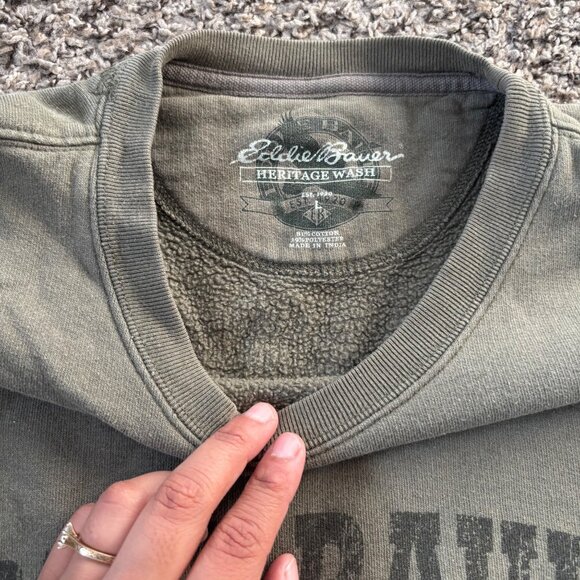 Eddie Bauer Heritage Wash Crewneck Sweatshirt Seattle-USA Olive Green Mens XL 10 - Picture 4 of 7